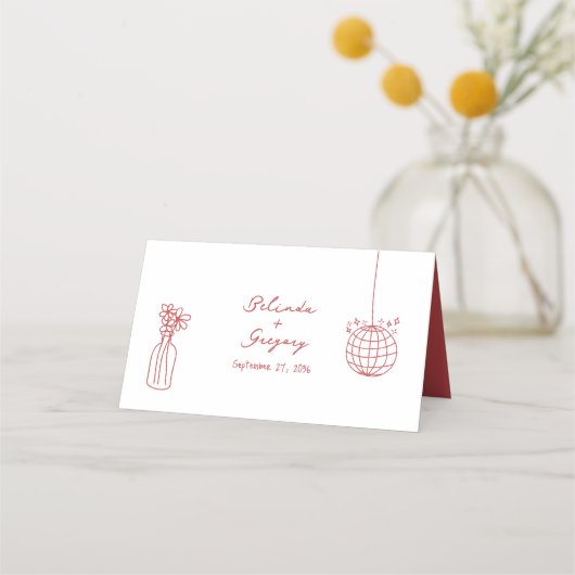 Carte De Placement Illustrations faites à la main Doodles Maroon Mari (Dos)