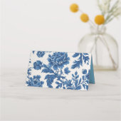 Carte De Placement Impression florale d'inspiration victorienne bleue (Dos)