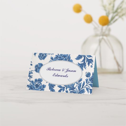 Carte De Placement Impression florale d'inspiration victorienne bleue (Devant)