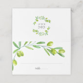 Carte De Placement Initiales de branche d'olivier à l'aquarelle verte (Extérieur déplié)