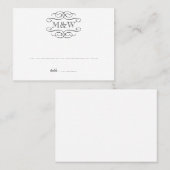 Carte De Placement Initiales noir scroll mariage escorte place assise (Devant / Derrière)