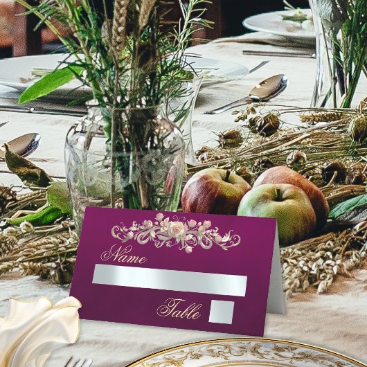 Carte De Placement Initiales Roses & Cœur - Plum
