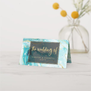 Carte De Placement Inky Splash Turquoise Marble or Mariage Numéro de 
