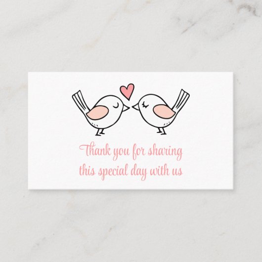 Carte De Placement Inséparables mignons Merci rose Lovebirds Mariage (Devant)