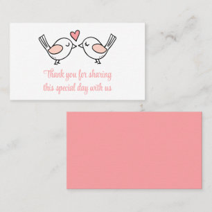 Carte De Placement Inséparables mignons Merci rose Lovebirds Mariage