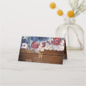 Carte De Placement Intemporel Rustique Bleu Bourgogne Floral Mariage (Dos)