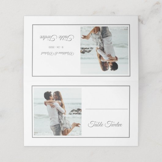 Carte De Placement Invités Elegant Photo Argent Mariage Numéro de tab (Extérieur déplié)