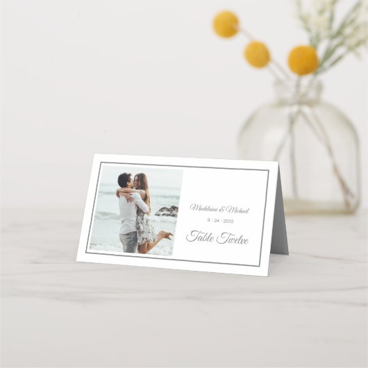 Carte De Placement Invités Elegant Photo Argent Mariage Numéro de tab (Dos)