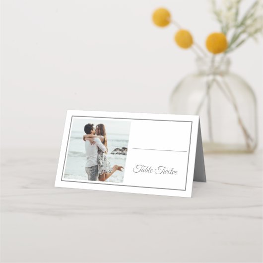 Carte De Placement Invités Elegant Photo Argent Mariage Numéro de tab (Devant)