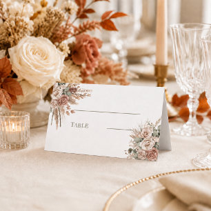 Carte De Placement Ivoire taupe vert sauge florales boho pampas