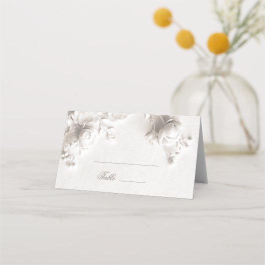 Carte De Placement Ivory 3D Fleurs Mariage Arqué (Devant)