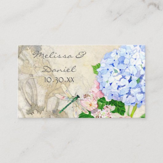 Carte De Placement Jardin anglais, bleu et rose Hydrangeas aquarelle (Devant)