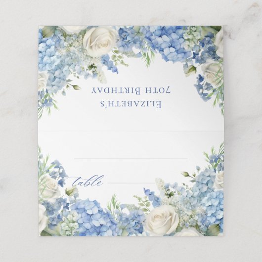Carte De Placement Jardin anglais Blue Hydrangea White Roses Table (Extérieur déplié)