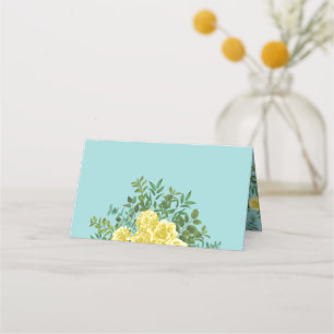 Carte De Placement Jaune et Aqua Vintage Ressort Mariage Floral