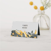 Carte De Placement Jaune + Gris Floral Élégant Mariage Aquarelle (Dos)