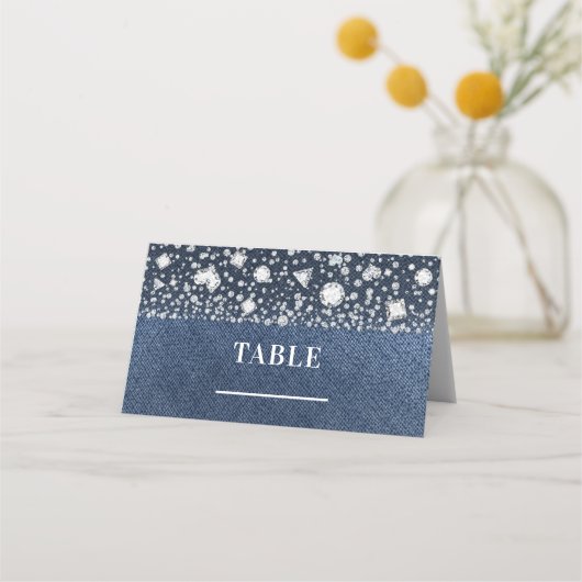 Carte De Placement Jean Bleu Denim & Diamants Plan de table par numér (Devant)