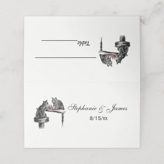 Carte De Placement Jeux de société Deux chats jouant aux échecs Match (Extérieur déplié)