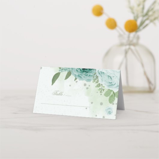 Carte De Placement joli bleu fleurs vert feuille botanique (Devant)