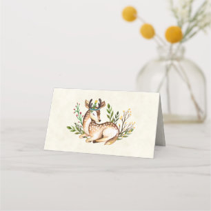 Carte De Placement Joli Cerf Aquarellé Posé En Bas Boho