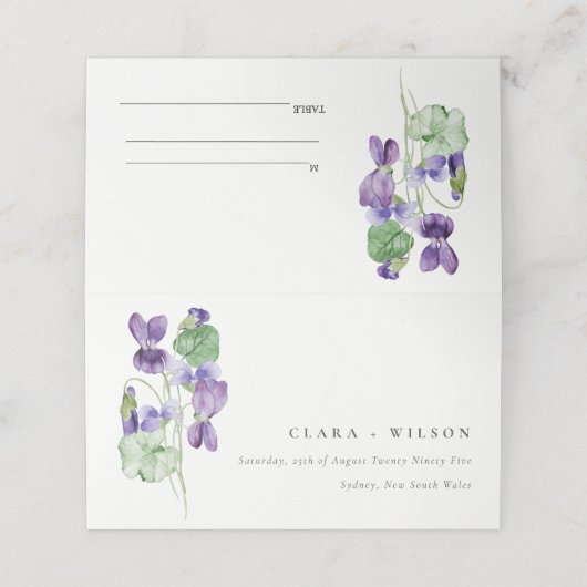 Carte De Placement Joli Chic Monogram Violet Floral Bunal Mariage (Extérieur déplié)