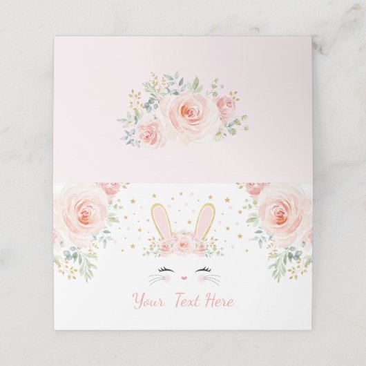 Carte De Placement Joli lapin rose floral lapin Baby shower Anniversa (Extérieur déplié)