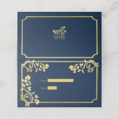 Carte De Placement Joli Roses or Foil sur Mariage bleu foncé (Extérieur déplié)