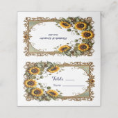 Carte De Placement Joli tournesol jaune avec cadre d'art mariage (Extérieur déplié)