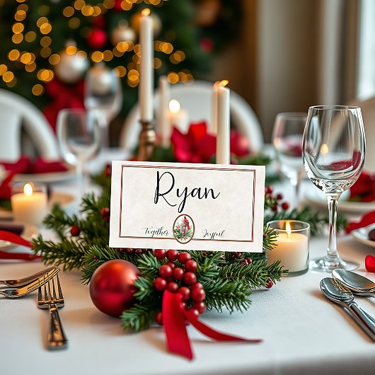 Carte De Placement Jolie lanterne avec Noël saint et cardinal