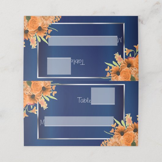 Carte De Placement Jolies fleurs orange sur bleu marine (Extérieur déplié)