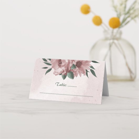 Carte De Placement jolies fleurs roses botaniques mariage (Devant)