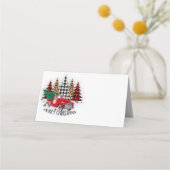 Carte De Placement Joyeux camion rouge Noël et arbres (Devant)