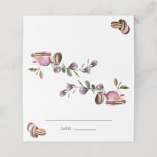 Carte De Placement Joyeux Macaron | Élégant Violet Floral Moderne (Extérieur déplié)
