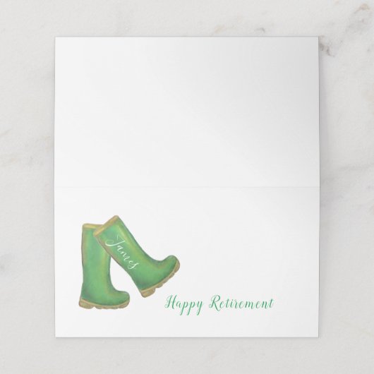 Carte De Placement Joyeux retraite vert jardinage welly boot (Extérieur déplié)