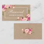 Carte De Placement Kraft Aquarelle rose Floral Mariage Nom réservé (Devant / Derrière)