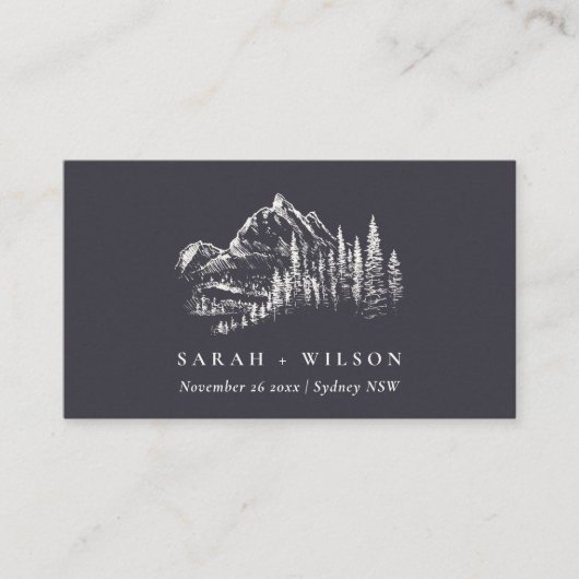 Carte De Placement Kraft Navy Pine Woods Mountain Sketch Mariage (Devant)