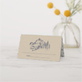 Carte De Placement Kraft Navy Pine Woods Mountain Sketch Mariage (Dos)