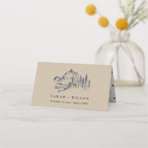 Carte De Placement Kraft Navy Pine Woods Mountain Sketch Mariage