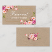 Carte De Placement Kraft Pink Floral Gold Mariage Nom réservé (Devant / Derrière)