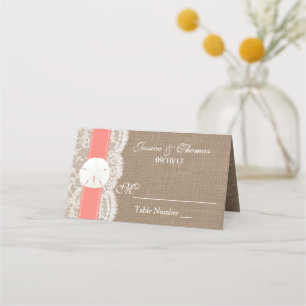 Carte De Placement La collection de mariage Coral Sand Dollar Beach