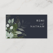 Carte De Placement La verdure et la feuille d'or | Dark Navy Mariage (Dos)