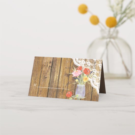 Carte De Placement Lace Wood Mason Jar Floral Mariage (Devant)