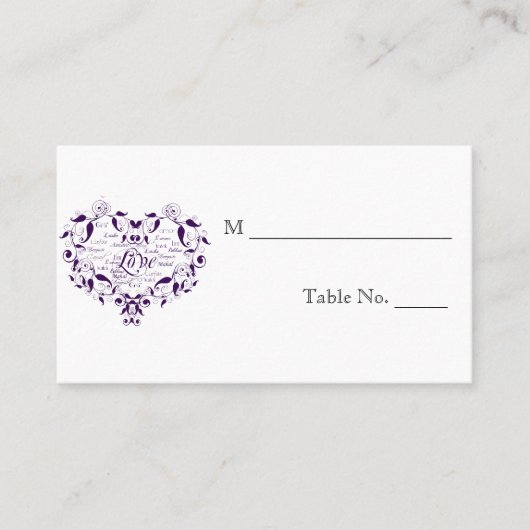 Carte De Placement L'amour dans n'importe quelle langue Mariage viole (Devant)