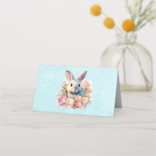 Carte De Placement Lapin avec une guirlande de roses Mignon
