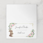 Carte De Placement Lapin rose et doré Lapin Floral (Extérieur déplié)