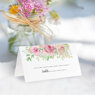 Carte De Placement Lavage Rose Pâle Élégant Roses Fête de Mariage