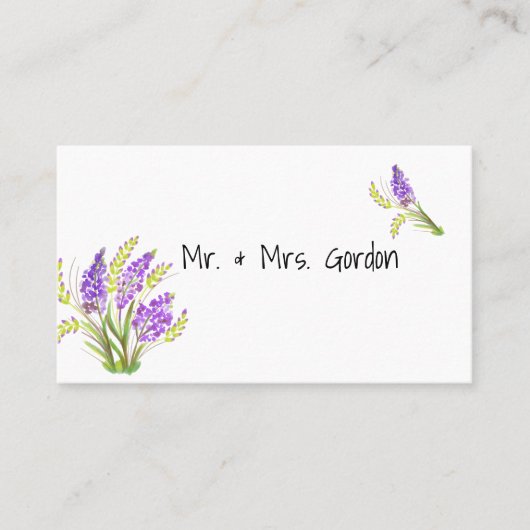 Carte De Placement Lavande d'aquarelle et fleurs vertes (Devant)