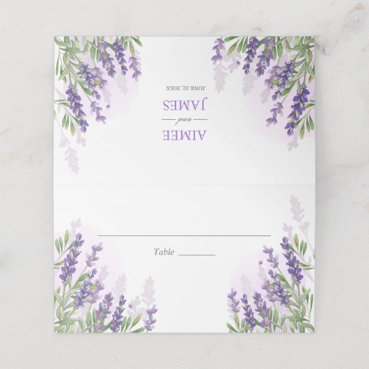 Carte De Placement Lavender Mariage Place Card Rustique Pastel Purple (Extérieur déplié)