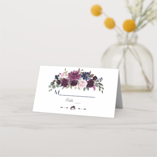 Carte De Placement Lavender Navy Blue Floral Bloom Numéro de tableau (Devant)