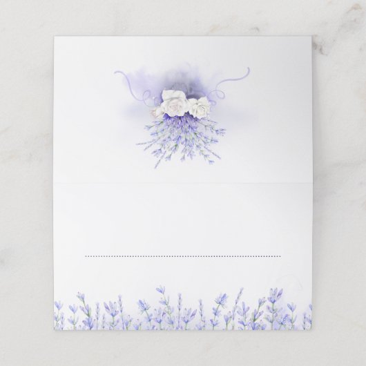 Carte De Placement Lavenders et Fleurs blanches Mariage élégant (Extérieur déplié)