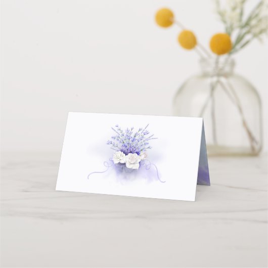 Carte De Placement Lavenders et Fleurs blanches Mariage élégant (Dos)